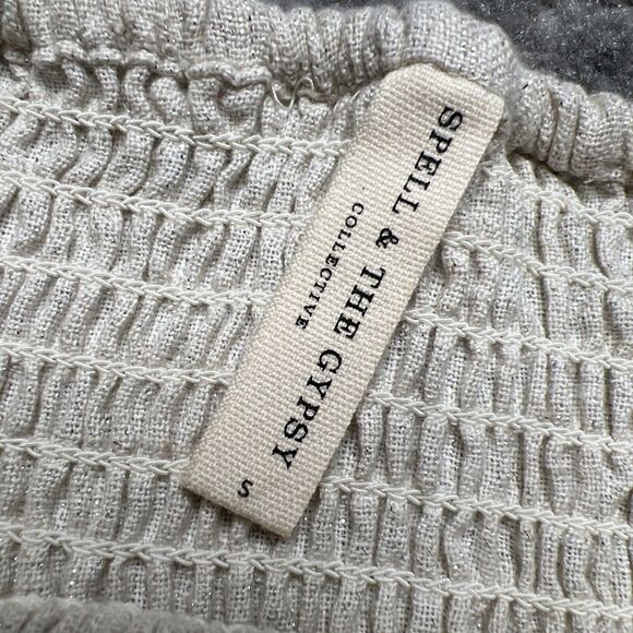 Revolve Spell & The Gypsy Lola Ruched Mini Skirt Small Tiered Neutral Shimmer - Picture 3 of 8